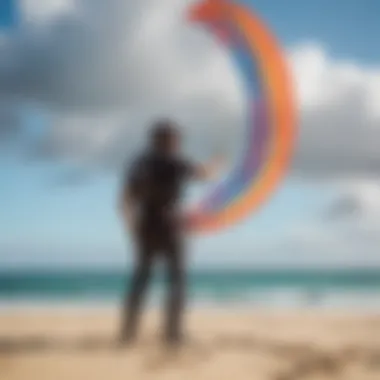 An expert instructor demonstrating kite control techniques on the beach