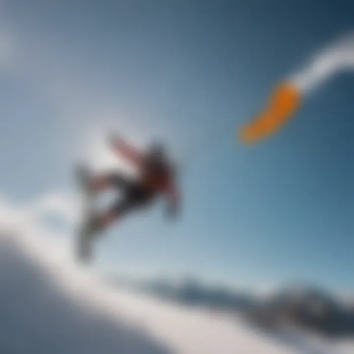 Aerial view of a kite snowboarder performing tricks