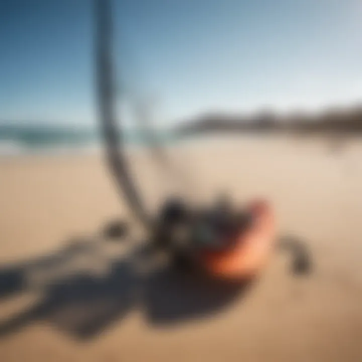 Kite surfing gear laid out on a pristine beach in Mexico