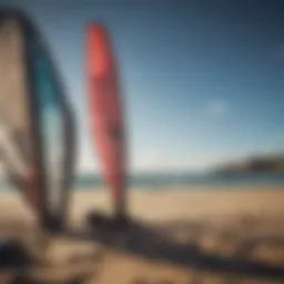 Kite surfing gear display showcasing various brands