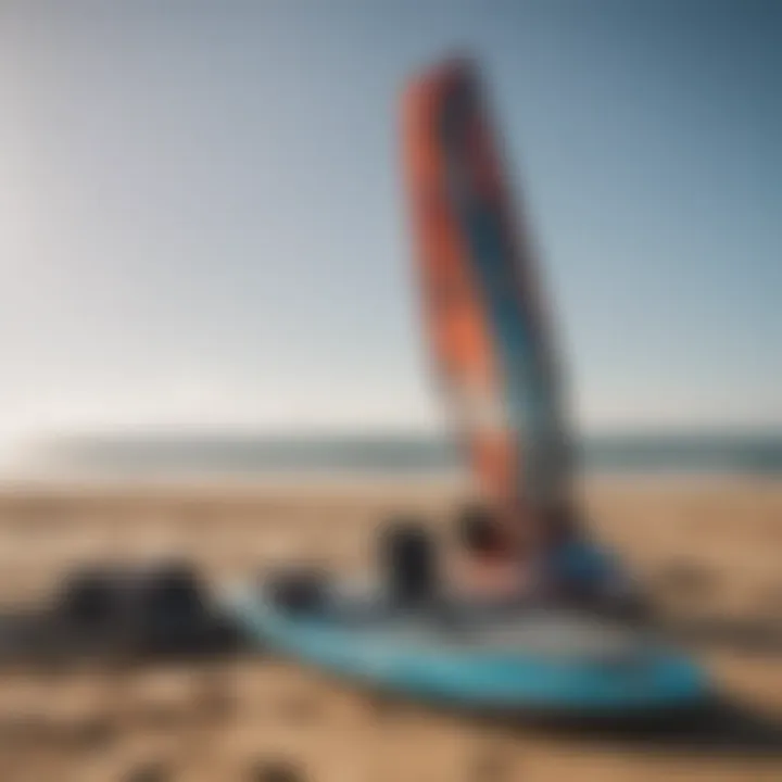 Kite surfing equipment laid out on the beach