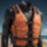 Kite surfing impact vest on display emphasizing its design and features