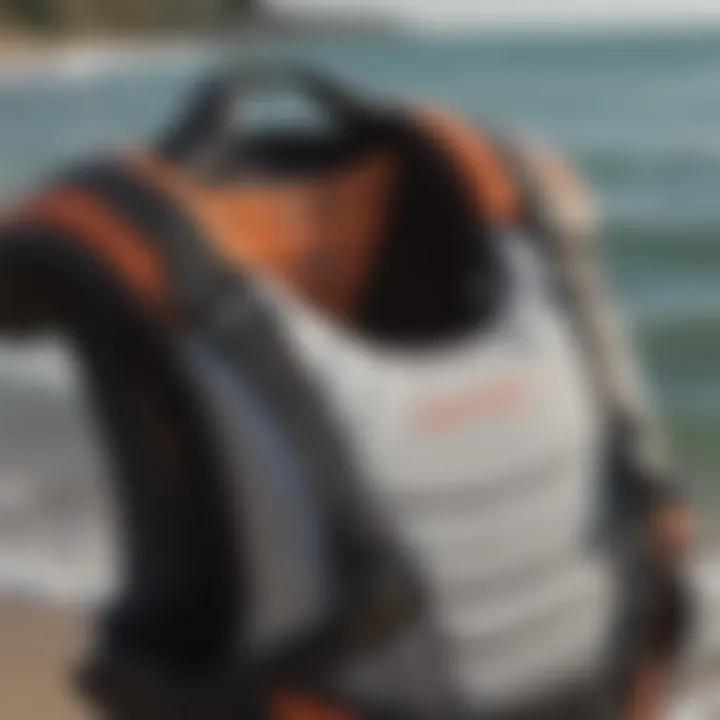 Close-up of the materials used in kite surfing impact vests showcasing durability and comfort