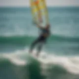 Aerial view of a kite surfer riding the waves in Lake Michigan