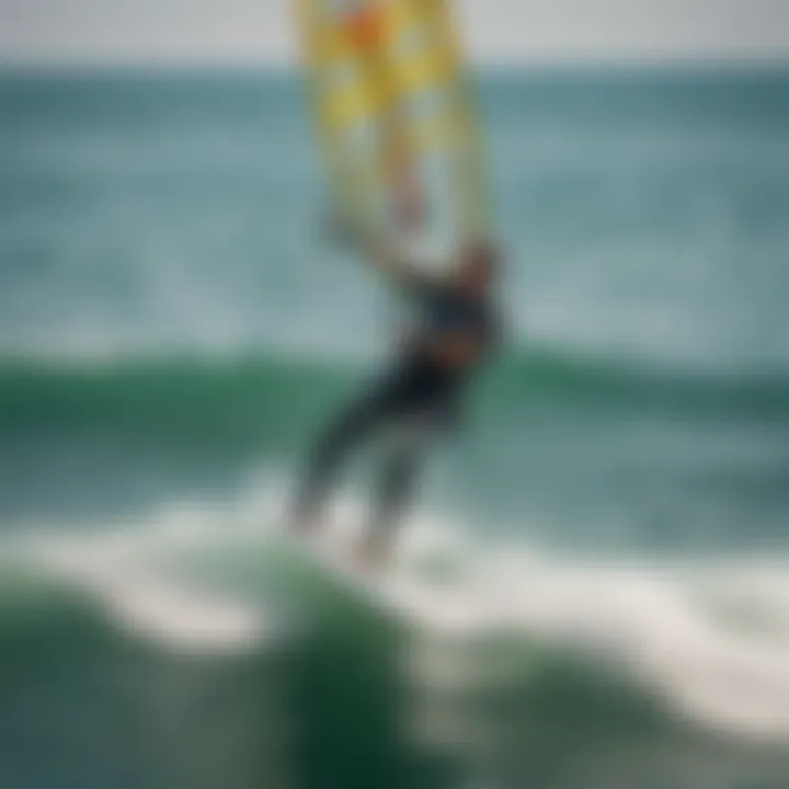 Aerial view of a kite surfer riding the waves in Lake Michigan