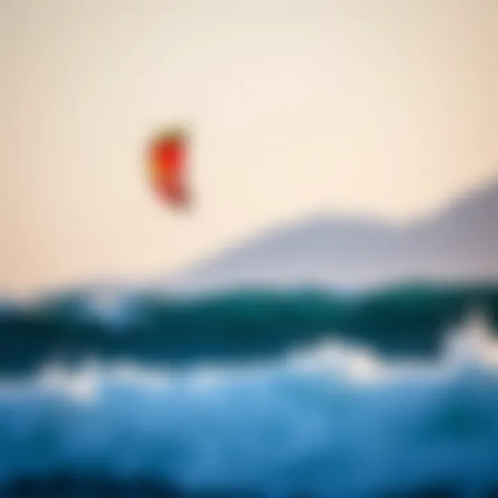 A vibrant kite soaring above the waves