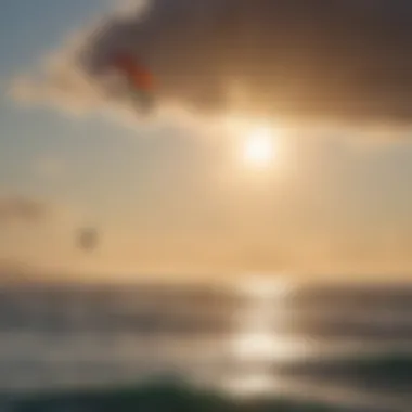Kite Surfing in a Beautiful Setting A serene ocean landscape with kites in the sky