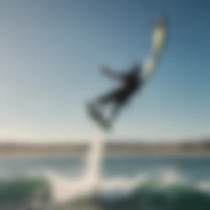 Kite surfer performing a daring trick above the water