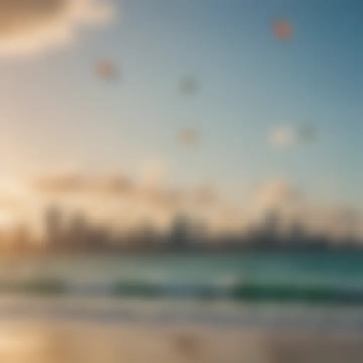 Colorful kites soaring high against the Miami Beach skyline