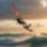 Kite surfer riding the waves under the vibrant Miami Beach sky