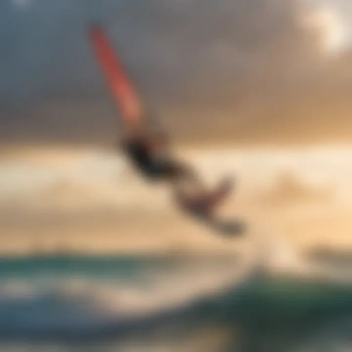 Kite surfer riding the waves under the vibrant Miami Beach sky