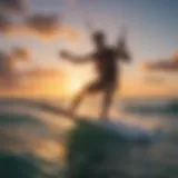 Kite Surfer Riding the Waves at Sunset