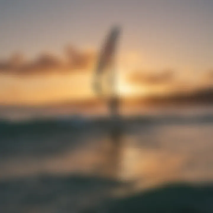 Kite Surfer Riding the Waves at Sunset