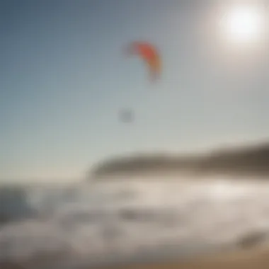 A view of kite surfers enjoying the coastal winds