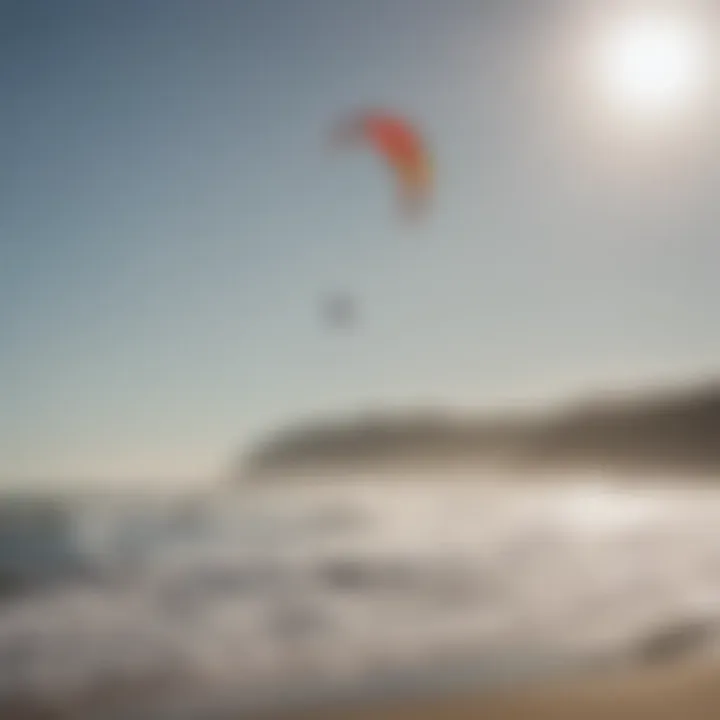 A view of kite surfers enjoying the coastal winds