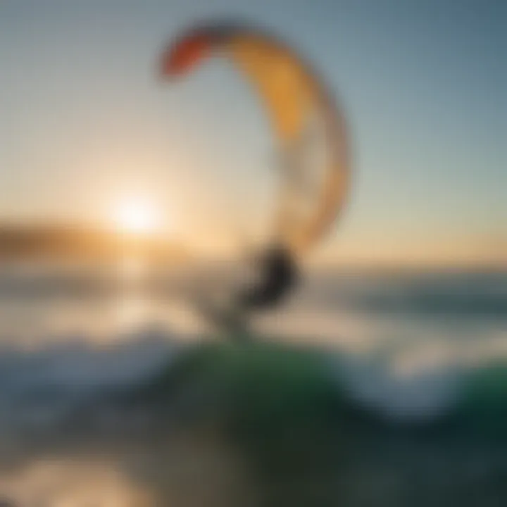 Kite surfers gliding over the waves