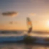 Kite surfing at sunset over the South Carolina coast