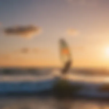 Kite surfing at sunset over the South Carolina coast