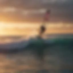 Kite Surfer Riding the Waves at Sunset