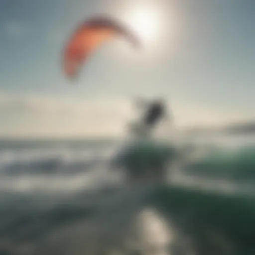 Kite surfer gliding over the waves