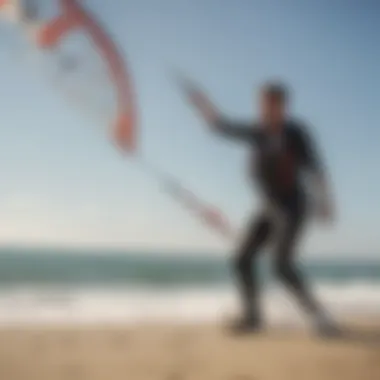 Demonstration of Kite Surfing Techniques Kite surfing trainer demonstrating techniques on the beach