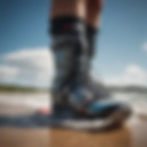 Close-up of a kiteboard boot showcasing advanced materials and design features.