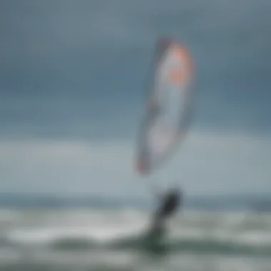 Kiteboarder navigating through wind patterns