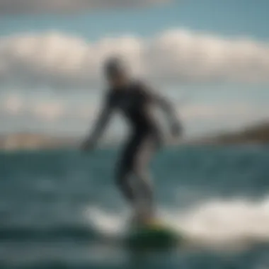 Kiteboarder testing wetsuit flexibility