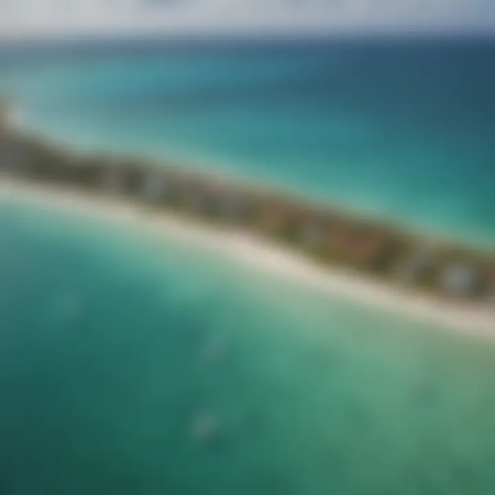 Scenic aerial view of kiteboarders enjoying the Aruba coastline