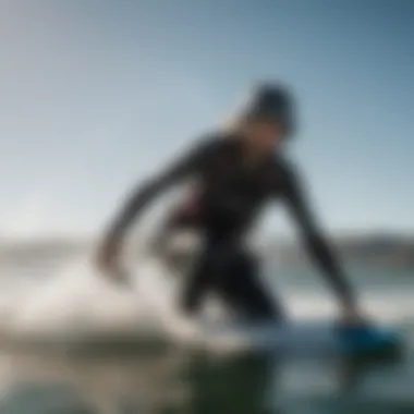 Kiteboarder carving the water