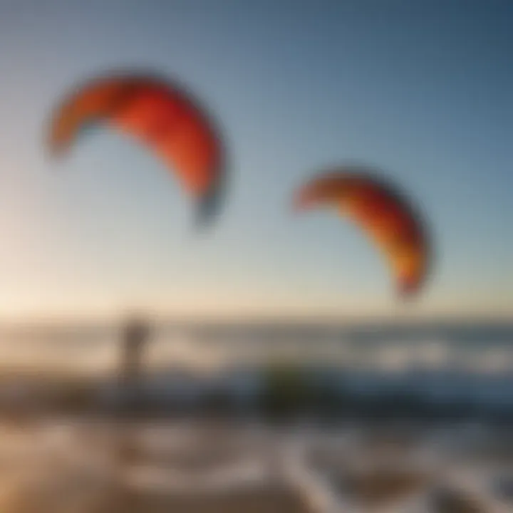 A vibrant kite soaring high above the ocean waves, showcasing various colors and designs.