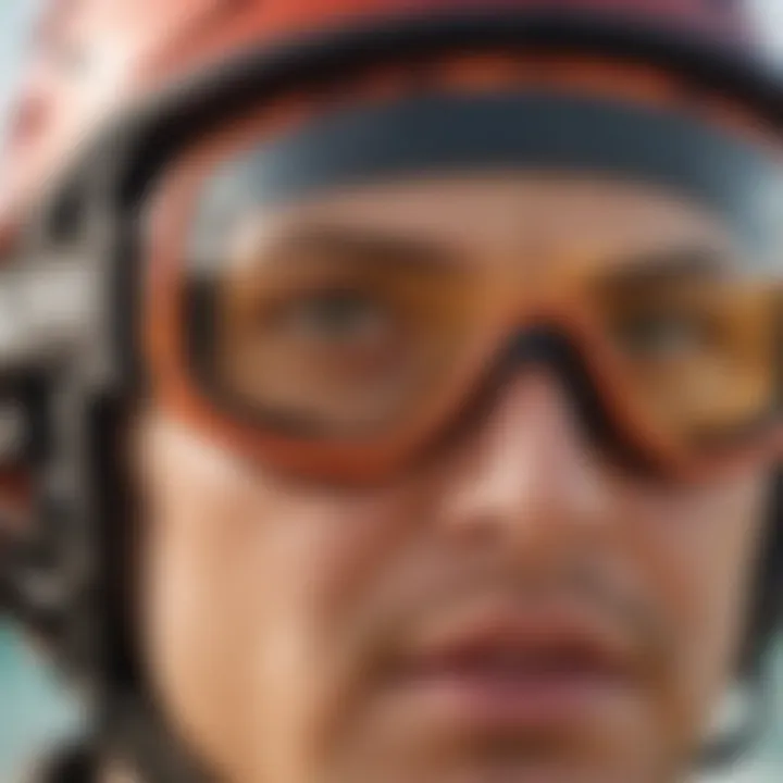 Close-up of kiteboarding goggles showcasing lens technology