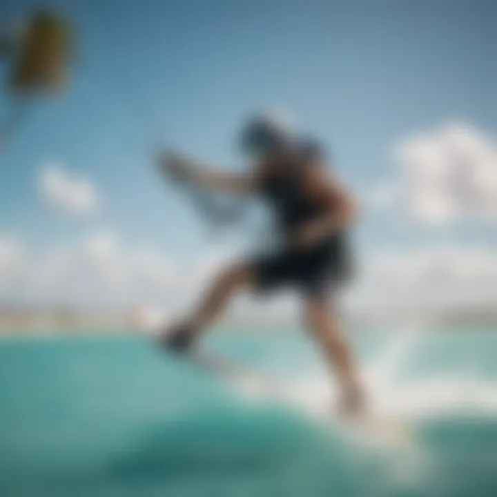 Kiteboarding instructor demonstrating advanced maneuvers on turquoise waters