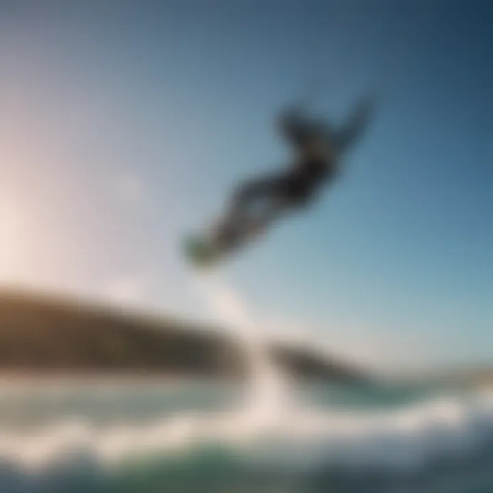 Kiteboarder catching air during a jump