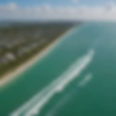 Breathtaking aerial view of Key Biscayne with kiteboarders gliding on azure waters