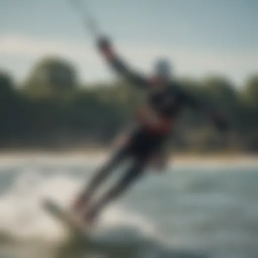 Kiteboarder racing with lower unit