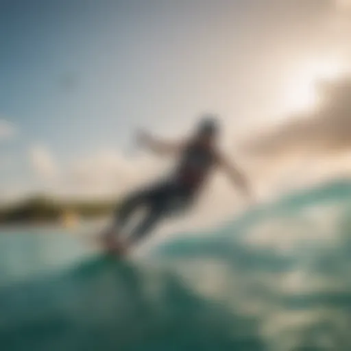 Kiteboarder carving through the crystal-clear waters of El Cuyo