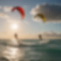 Kiteboarders gliding over vibrant waters of South Padre Island