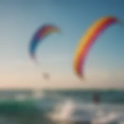 Colorful kites soaring over the ocean