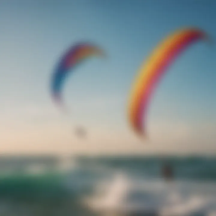 Colorful kites soaring over the ocean