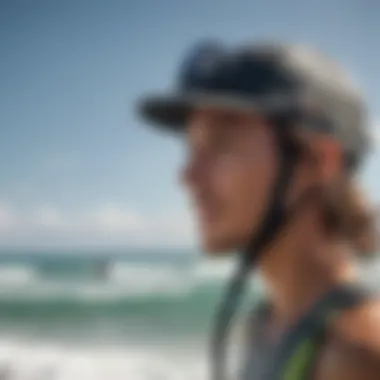 A kitesurfer wearing a hat while riding the waves