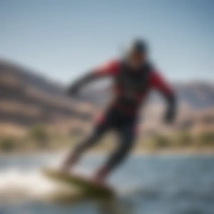 Kitesurfer maneuvering through gusty winds at Lake Isabella