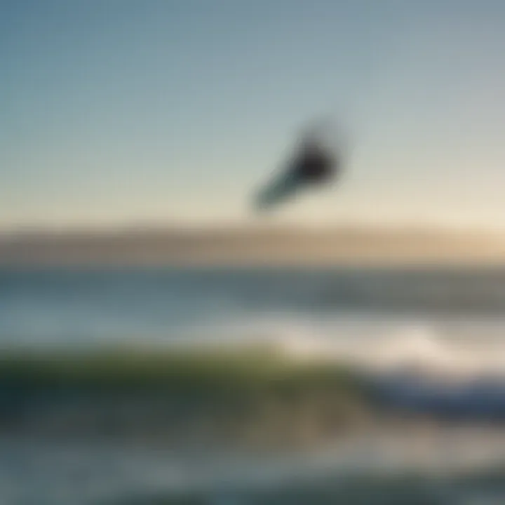 Aerial view of a kitesurfer riding the Santa Cruz Landshark