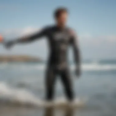 Kitesurfer trying on wetsuit