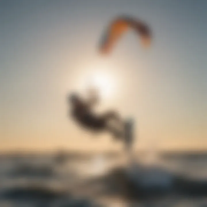 A kitesurfer utilizing a Boston valve adapter during an active session on the water