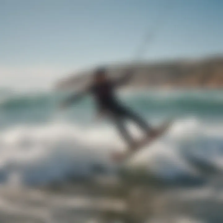 A kitesurfer gracefully soaring above the waves at Rugged Point