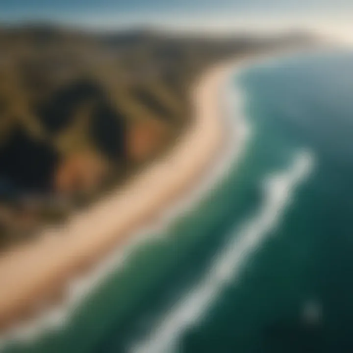 Kitesurfing aerial view of coastline