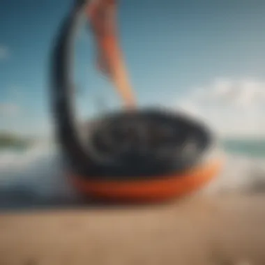 A close-up of essential kitesurfing gear and equipment.