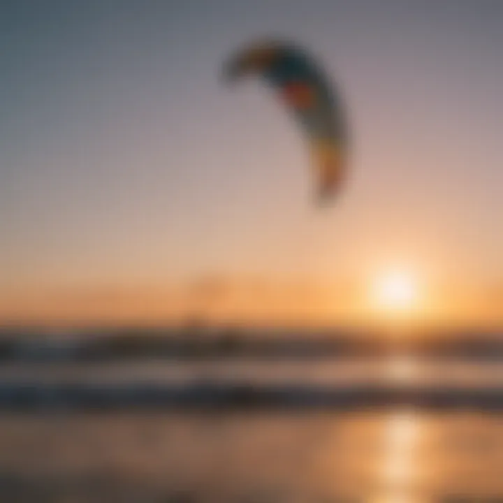 A stunning view of kitesurfing at sunset on the Portuguese coastline