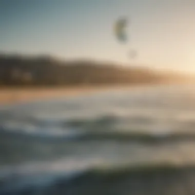 A group of kitesurfing students engaged in a collaborative learning environment by the shore.